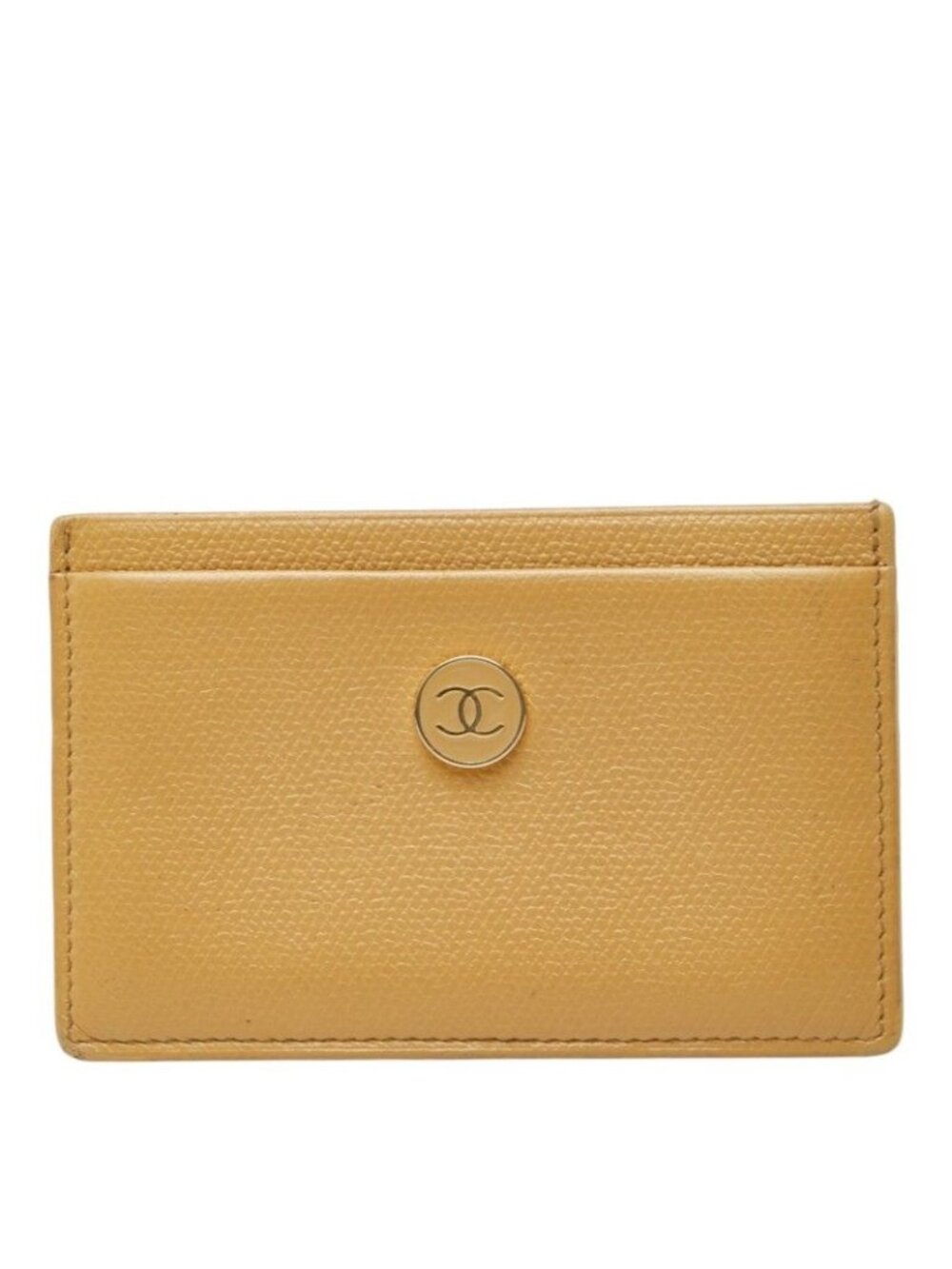Chanel CC Logo Card Case Beige Leather